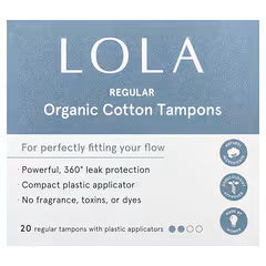 iHerb - Lola, Organic Cotton Tampons with Plastic Applicators, Regular, 20 Tampons(Pack of 3)