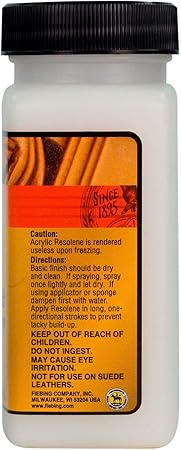 Fiebing's Acrylic Resolene (4 oz) - Protective Acrylic Leather Finisher - Glossy Finish Top Coat for Dyed & Polished Leathercraft - Flexible, Durable, Water Resistant for Boots, Couch, Purse (Neutral)