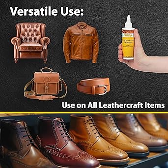 Fiebing's Leathercraft Cement - 4 oz Leather Glue Adhesive - Quick Drying, High Strength, Flexible, Permanent Bonding Leather Repair for Jackets, Shoes, Furniture, Purse - Non-Toxic & Non-Flammable