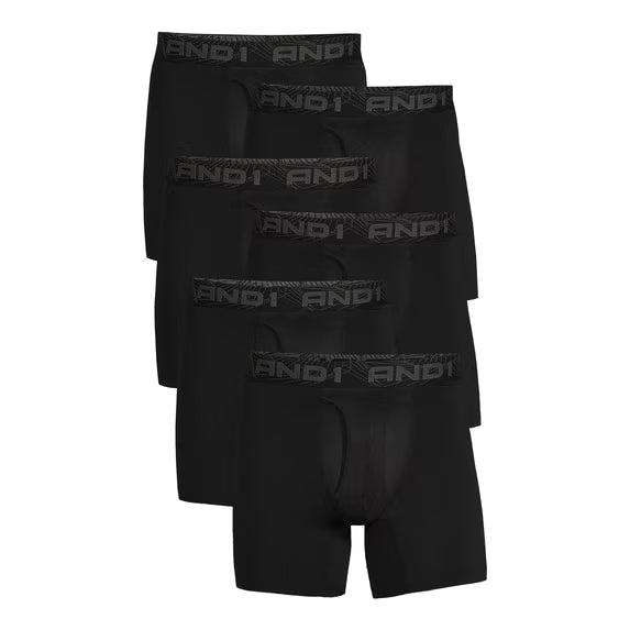 AND1 Men's Underwear Pro Platinum Boxer Briefs, 6 Pack, 6"