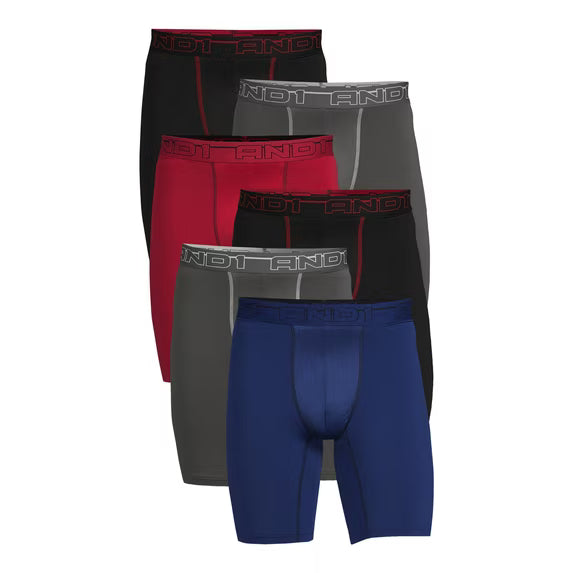 AND1 Men's Underwear Pro Platinum Boxer Briefs, 6 Pack, 9