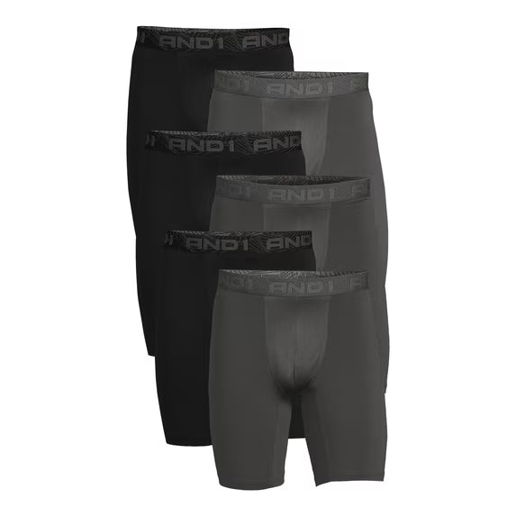 AND1 Men's Underwear Pro Platinum Boxer Briefs, 6 Pack, 9"