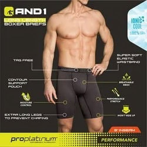 AND1 Men's Underwear Pro Platinum Boxer Briefs, 6 Pack, 9