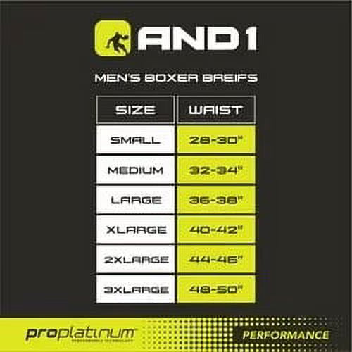 AND1 Men's Underwear Pro Platinum Boxer Briefs, 6 Pack, 9