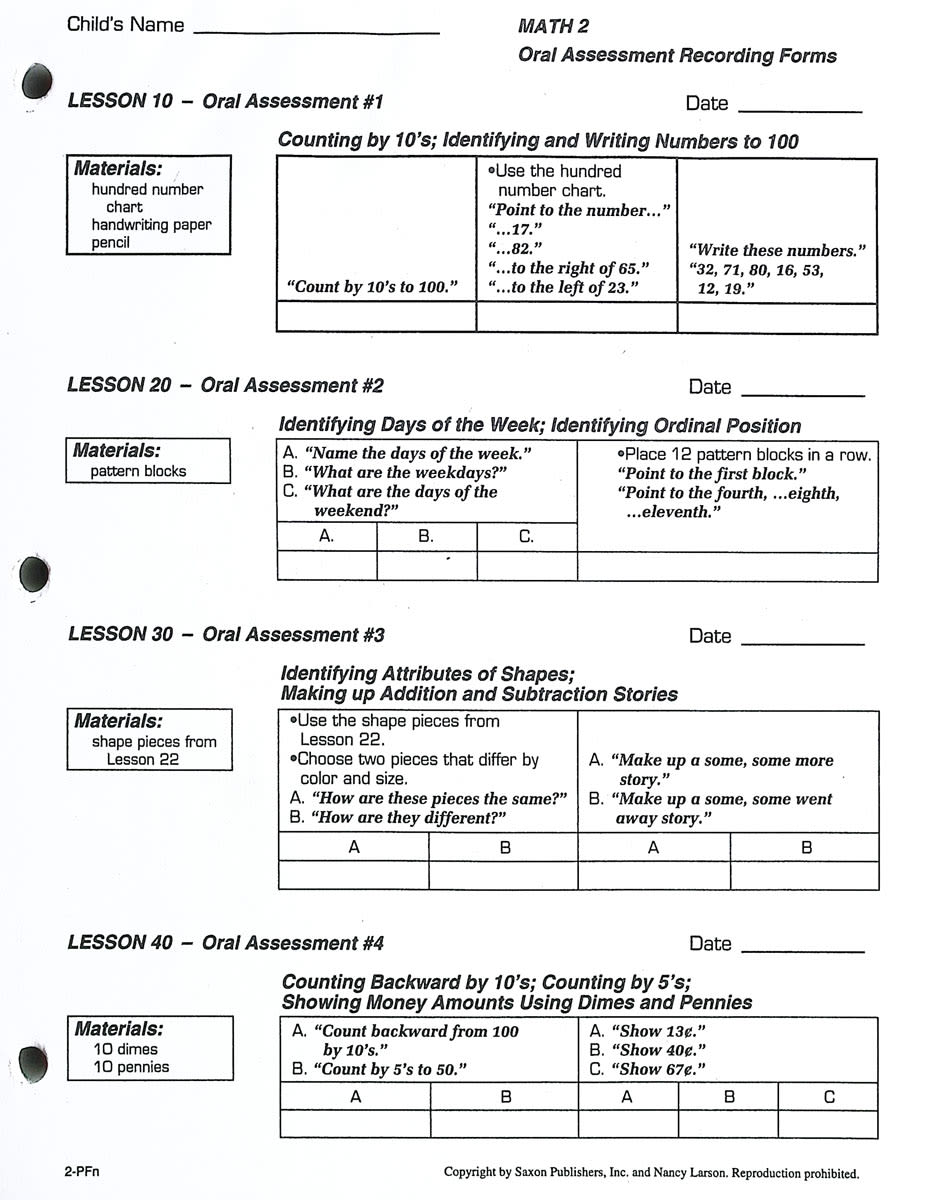 Saxon Math 2 Student Workbooks / Fact Cards