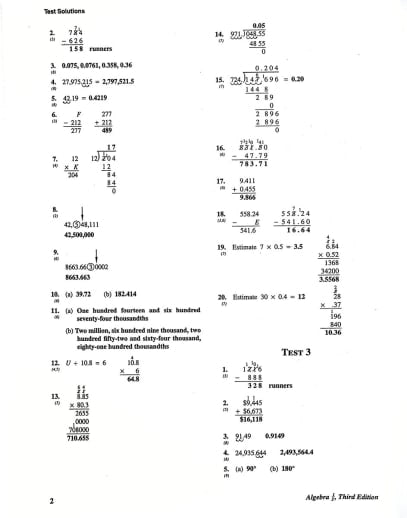 Saxon Algebra 1/2 3rd Edition Answer Keys and Tests