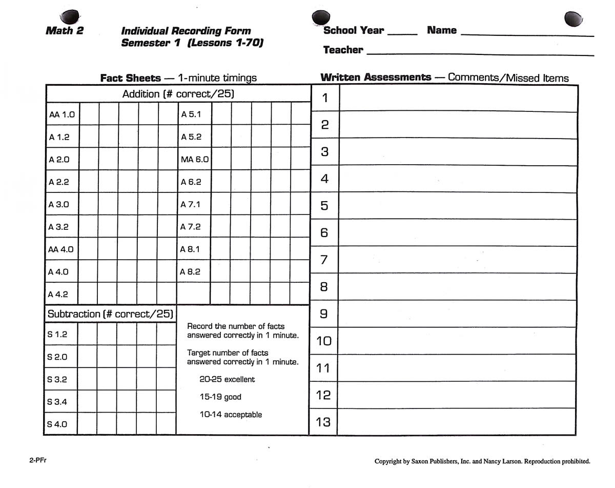 Saxon Math 2 Student Workbooks / Fact Cards