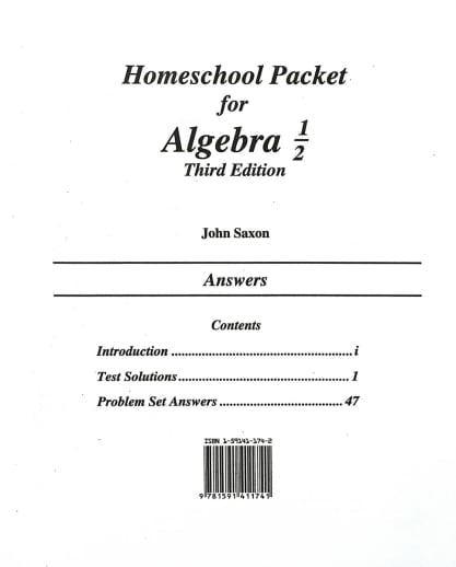 Saxon Algebra 1/2 3rd Edition Answer Keys and Tests