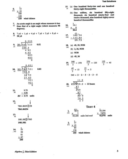 Saxon Algebra 1/2 3rd Edition Answer Keys and Tests