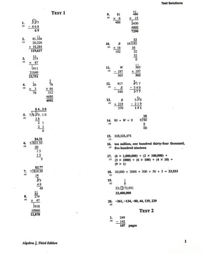 Saxon Algebra 1/2 3rd Edition Answer Keys and Tests
