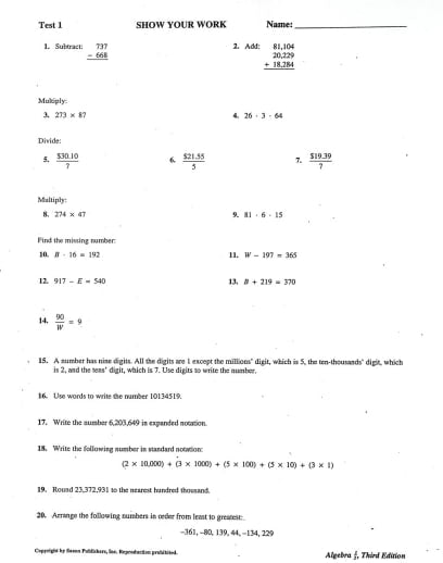 Saxon Algebra 1/2 3rd Edition Answer Keys and Tests